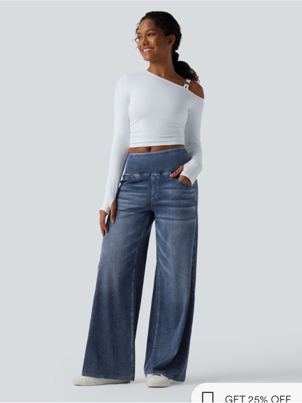 Halara Flex Mid Rise Draped Lyocell Washed Casual Baggy Wide Leg Jeans